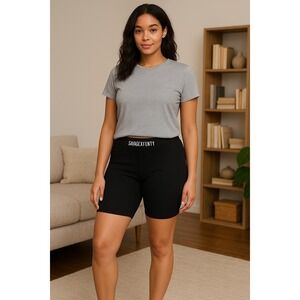 Savage X Fenty Black Ribbed Biker Shorts Womens Size L Rhianna Athleisure Sporty